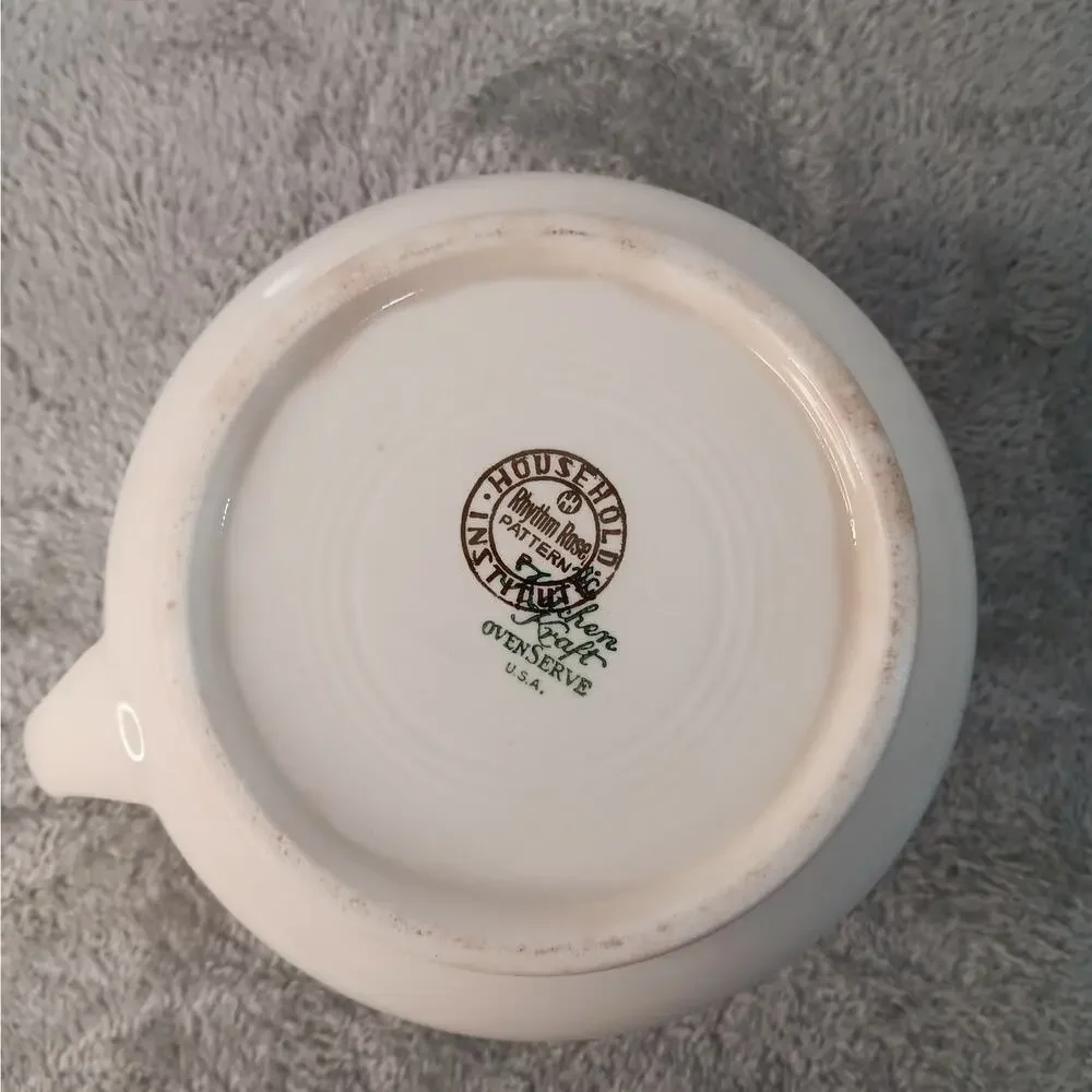 Vintage 48 Ounce Ceramic Pitcher Rhythm Rose Pattern by Household Institute